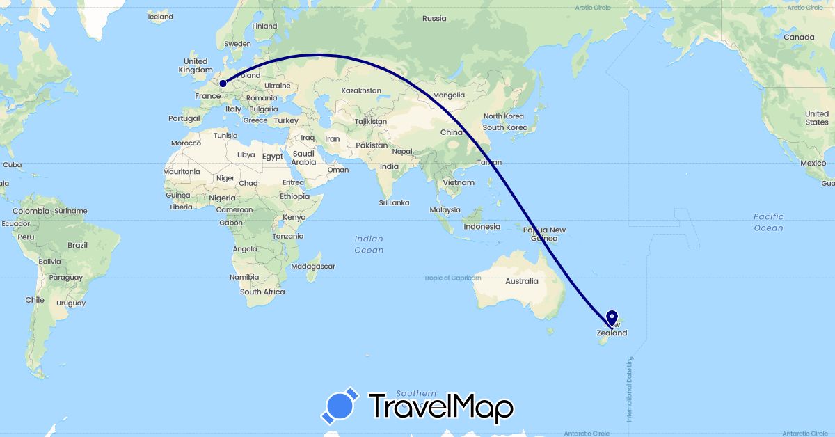 TravelMap itinerary: driving in Germany, New Zealand (Europe, Oceania)